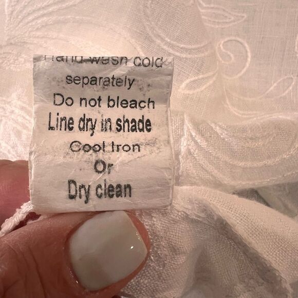 Italian Linen Embroidered Ruffle Sleeve Top White Boho Leaf Detail Oversized S - Picture 8 of 9